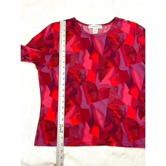 VTG Red Retro Top LARGE Shirt Short Sleeve 1990's Design Claudia D Women's - Picture 4 of 8